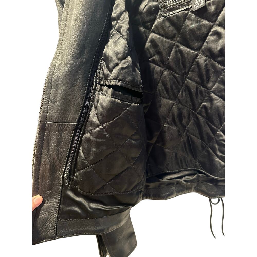 Mega Force Thinsulate heavy distressed leather motorcycle jacket Sz Med Vintage - Picture 5 of 11